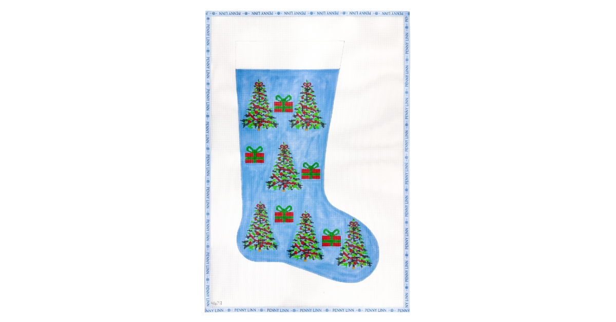 Blue with Trees & Gifts Stocking