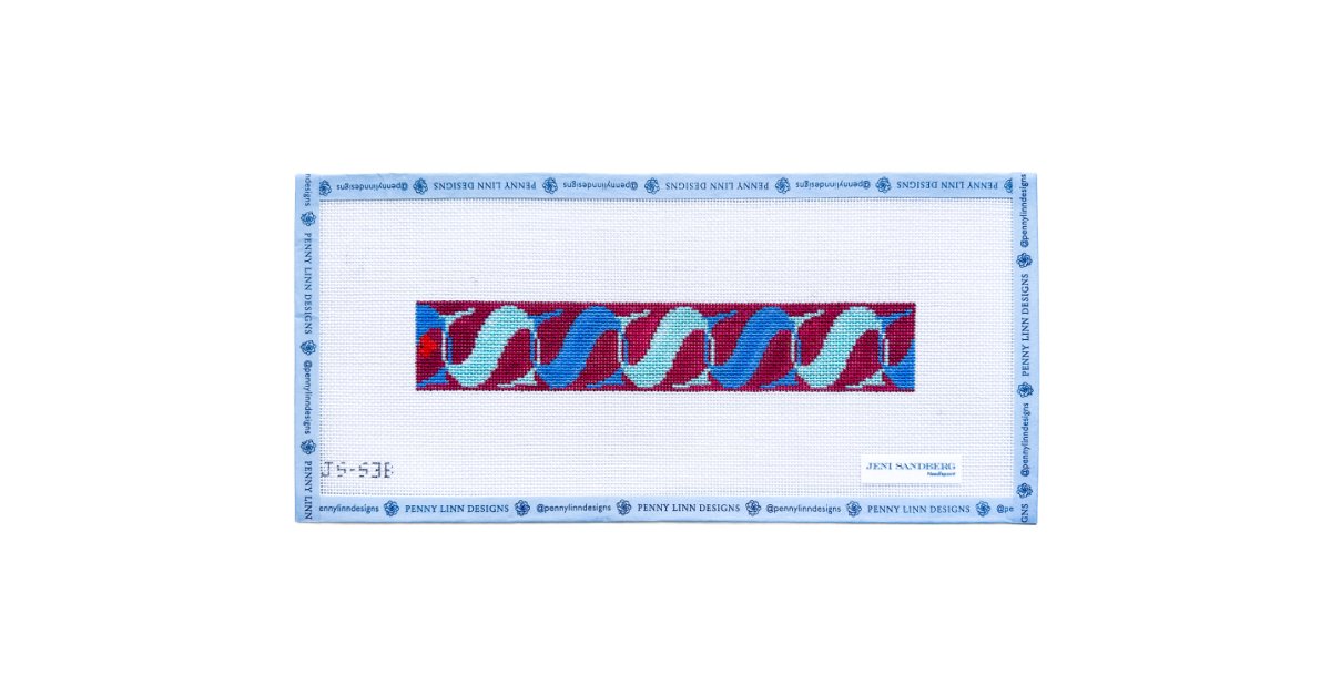 S Letter Key Fob fuchsia and blue - Penny Linn Designs - Jeni Sandberg Needlepoint