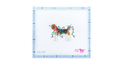 BEAGLE WRAPPED IN LIGHTS - Penny Linn Designs - Poppy's Designs Needlepoint