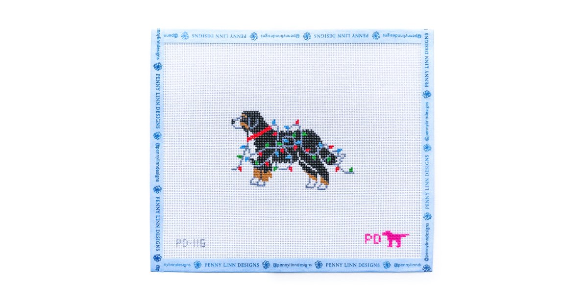 BERNESE MOUNTAIN DOG WRAPPED IN LIGHTS - Penny Linn Designs - Poppy's Designs Needlepoint