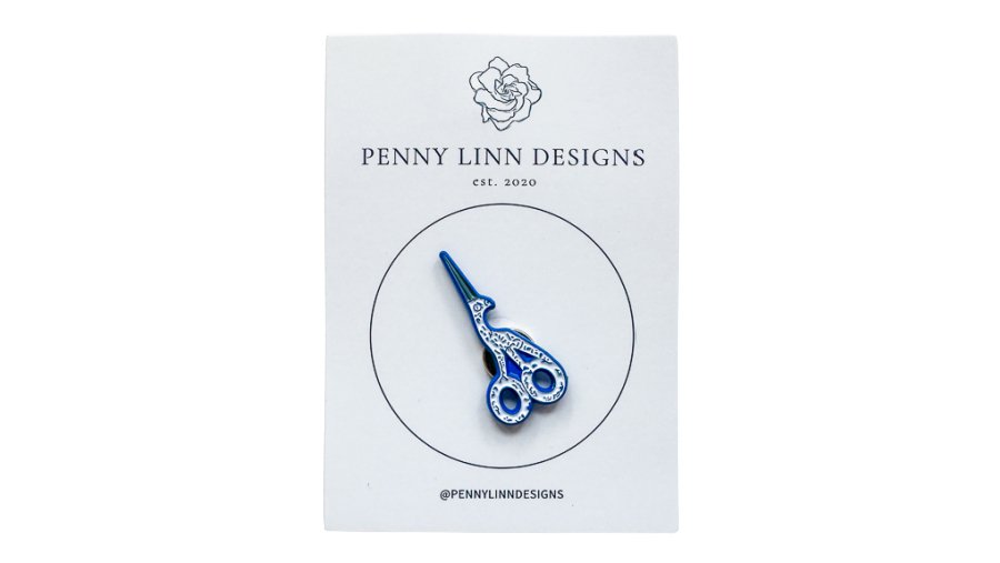Blue Crane Scissors Needleminder - Penny Linn Designs - Penny Linn Designs