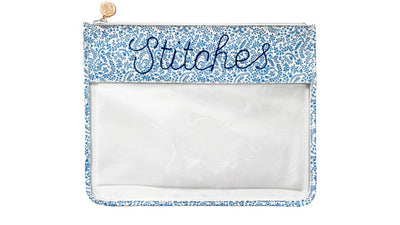 Large PRINTED Stitches Clear Zip Pouch - Penny Linn Designs - Penny Linn Designs