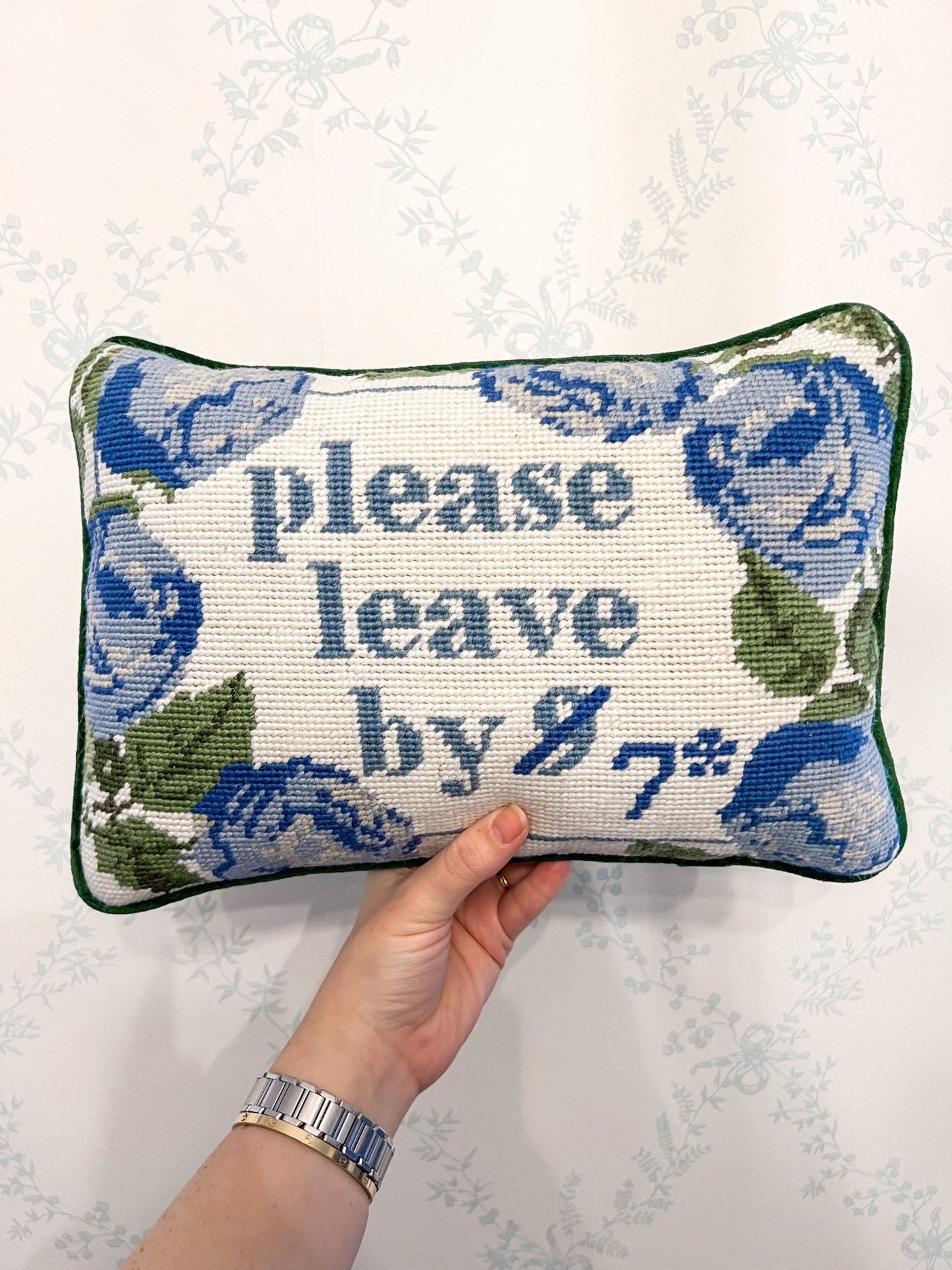 Please Leave by 7 Needlepoint Pillow - Penny Linn Designs - Penny Linn Designs